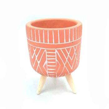 Maceta Cemento Rayas 7.7X11.1Cm Terracota Con Patas /Cod. 305-104054-20