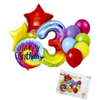 Set Globos Numero 3 - 1pcs Num 32" -6 Pcs 10" - 1 Pcs 18" - 2 Pcs Estrellas 18" /cod. 160-220600