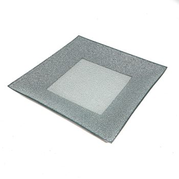 Plato Vidrio Cuadrado Orilla Silver 20X20Cm /Cod. 210-M7379A-80