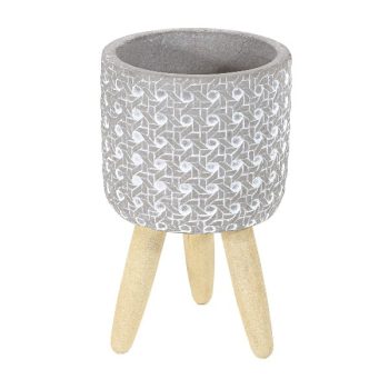 Maceta Cemento Gris Con Patas Madera D8.7Xh10Cm /Cod. 305-107905B