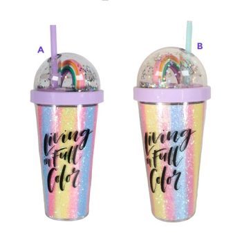 Vaso Plastico Glitter Arcoiris 380Ml /Cod. 218-Jl38051