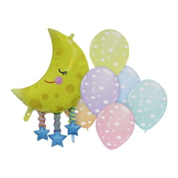 Set Globo Metalico Luna 30"X1+12"X6 30"X1+12"X6 /Cod. 160-231655-85