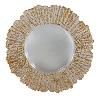 Plato Vidrio Transparente Con Orilla Gold /Cod. 210-Sx235-70