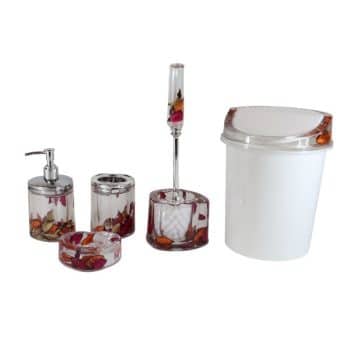 Set De Baño 6 Pcs Con Basurero White & Red /COD. 218-HB14567A6