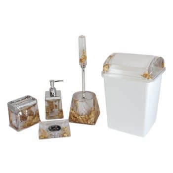 Set De Baño 6 Pcs Con Basurero White & Gold /COD. 218-HB29456A16
