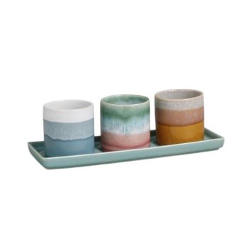 Plantel 4Pcs/Color Box ,Unido:Siete Puede:7.5*7.5*7.5Cm Tray:27*9.5*2Cm Ceramic /COD. 799-HP03-4B