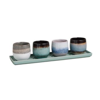 Plantel 4Pcs/Brown Box ,Unido:Siete Puede:7.8*7.8*7Cm Tray:34*9.2*2Cm Ceramic /Cod. 799-Hp03-5B