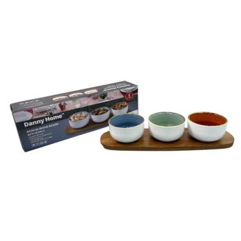 Set De Postres Plato De 3.5 "* 3 Piezas Con Bandeja De Bambú Porcelana /COD. 799-CZT21-121