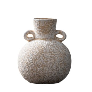 Base De Ceramica Decorativa Artesanal Con Doble Asa Mini Color Ivory Y Terracota /Cod. 214-Zj06