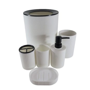 Set De Baño 6 Piezas Plastico White Con Borde Black /Cod. 218-36074-4-68