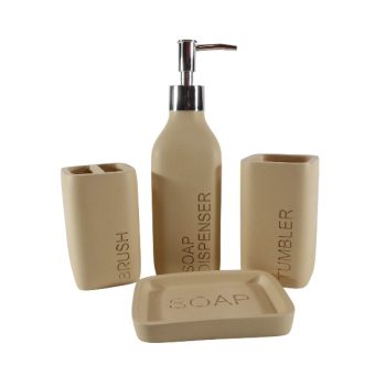 Set De Baño De 4 Piezas Light Coffee Con Relieve De Texto Y Detalles Silver /Cod. 218-8070-8-L21