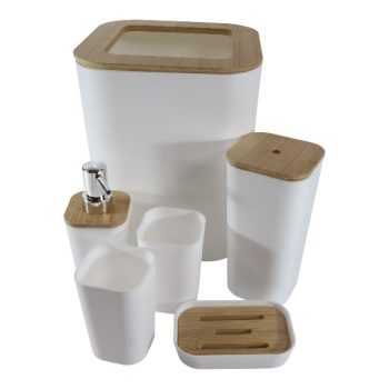 Set De Accesorios De Baño Color White Con Detalles En Bambu /Cod. 218-Ycl3350-3