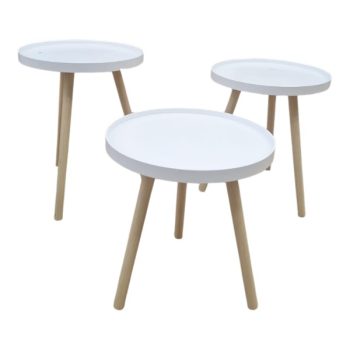 Set 3 Mesas Redondas Blancas De 3 Piernas 40*52Cm, 40*47Cm Y 40*42Cm /Cod. 217-Sy-15