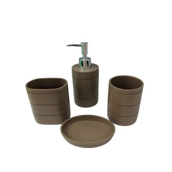Set De Baño De 4 Piezas Brown Con Acabado Texturizado Y Detalles Silver /Cod. 218-8070-1-21