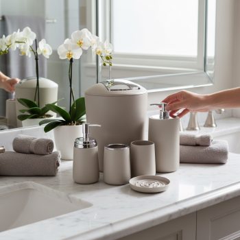 Set De Accesorios De Baño Color Ivory Con Detalles En Silver /Cod. 218-Ycl3350-28