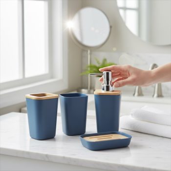 Set DE Accesorios DE Baño Color Navy Blue Con Detalles En Bambu /cod. 218-ycl3350-43