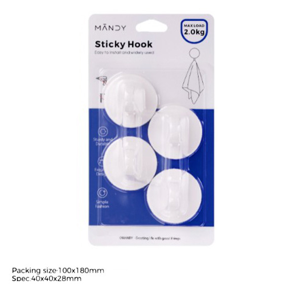 Gancho Adhesivo Plastico White Diseño Redondo 4 Piezas /Cod. 218-M-10926