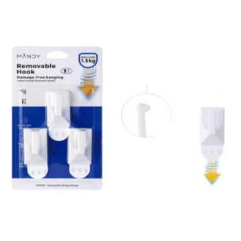 Gancho Adhesivo Plastico White Reutilizable Pack De 3 Piezas /Cod. 218-Xy-0372