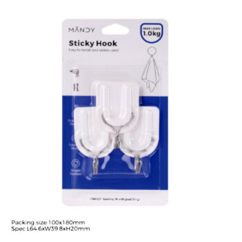 Gancho Adhesivo Plastico White Con Gancho Metalico Pack DE 3 Piezas /cod. 218-xy-0520
