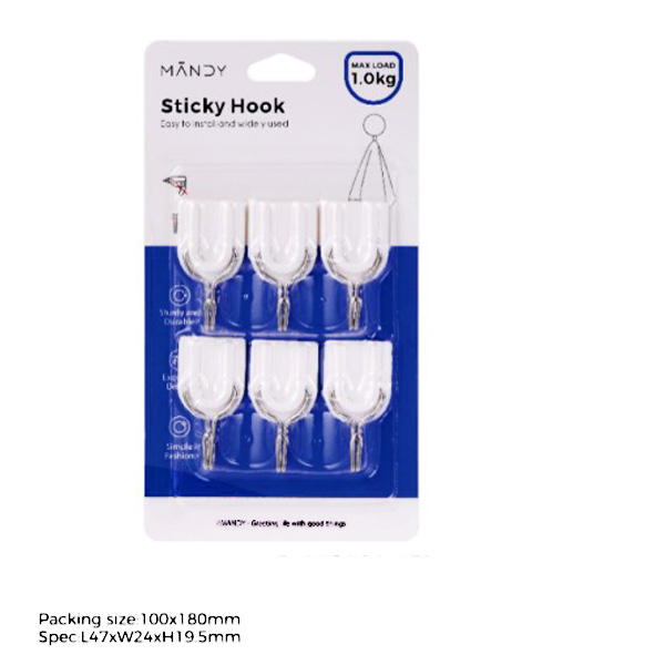 Gancho Adhesivo Plastico White Con Gancho Metalico Pack De 4 Piezas /Cod. 218-Xy-0521