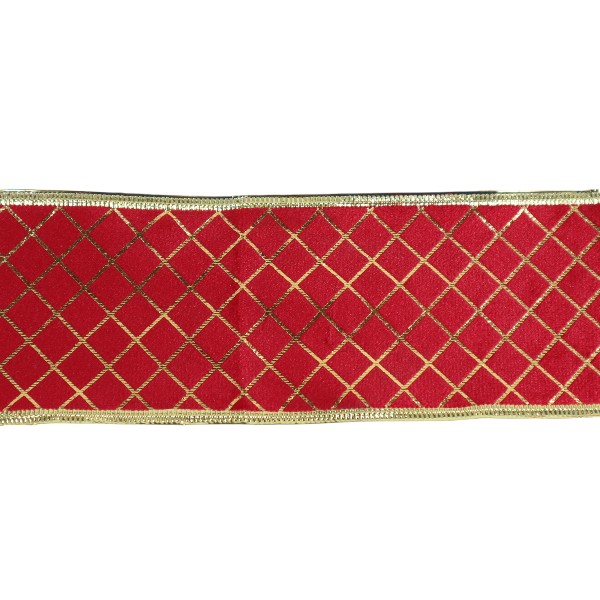 Cinta Tela 6,3cm X 9,14mts Red Estampado Gold Rombos /cod. 106-hh77-6170