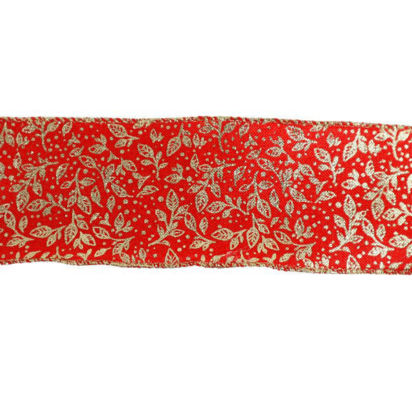 Cinta Tela 6,3cm X 9,14mts Red Flores Estampado Gold /cod. 106-hh78-6170