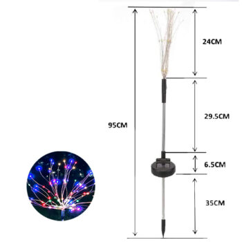 ESTACA LUCES JUEGOS ARTIFICIALES 90 LUCES LED 8-10HORAS SOLAR 95CM FUNCION MIX COLOR