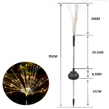 ESTACA LUCES JUEGOS ARTIFICIALES 90 LUCES LED 8-10HORAS SOLAR 95CM FUNCION WARM WHITE