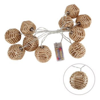 GUIRNALDA BOLAS PAPEL 10PCS BATERIA LUZ LED WARM WHITE /COD. 123-2430-18