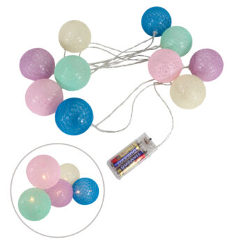 GUIRNALDA BOLAS MIX COLORES PASTEL ALGODÓN 10PCS BATERIA MIX COLOR /COD. 123-2456-MIX