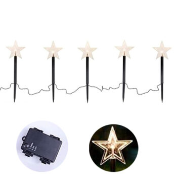 Estaca Estrellas DE Nieve 5luces Led 35cm Amarillo Bateria /cod. 123-es254-68