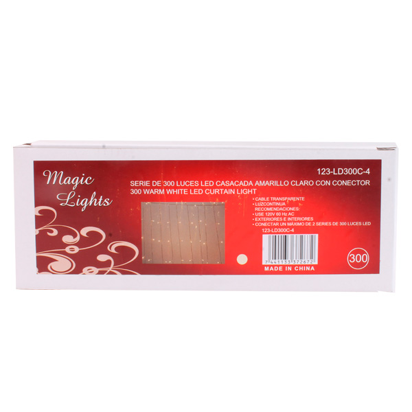 SERIE DE 300 LUCES LED CASACADA WARM WHITE CON CONECTOR