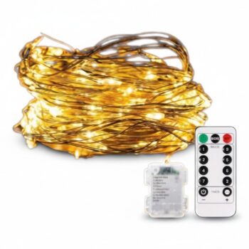 SERIE DE 100 LUCES LED BOMBILLITO AGUA BATERIA AMARILLO CLARO CON CONTROL