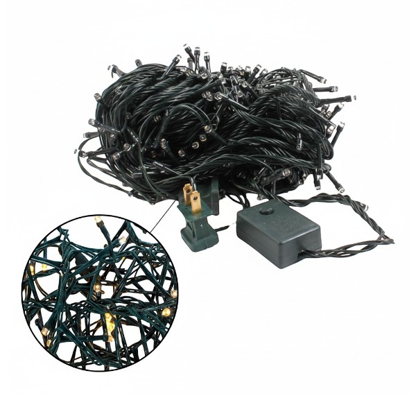 SERIE DE 300 LUCES LED AMARILLO CLARO CON CONECTOR Y CONTROL CABLE VERDE