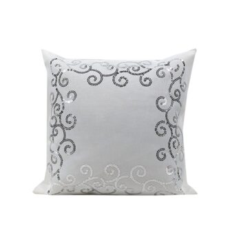 COBERTOR ALMOHADON BLANCO BORDADO LENTEJUELAS PLATEADAS 40X40CM /COD. 139-2120A40