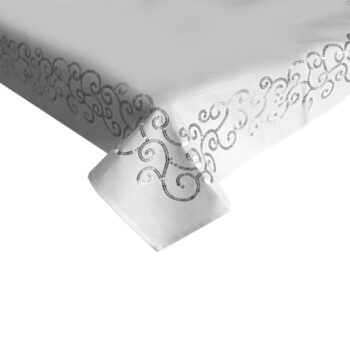 Mantel Cuadrado Blanco Bordado Lentejuelas Plateadas 90cm /cod. 139-2120mc36
