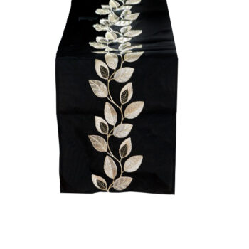 CAMINO MESA BLACK CON HOJAS GOLD BORDADO 33X182CM /COD. 139-25023CM72