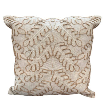 COBERTOR ALMOHADON 45X45CM NATURAL CON HOJAS MECATE