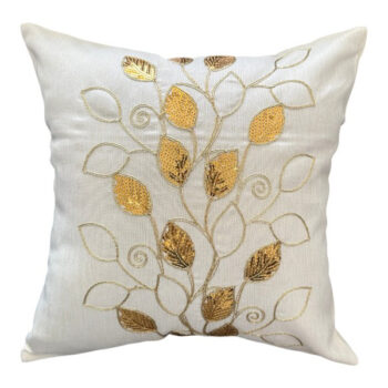 COBERTOR ALMOHADON 45X45CM IVORY CON HOJAS GOLD