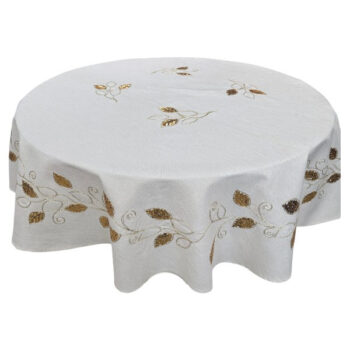 MANTEL REDONDO 175CM IVORY CON HOJAS GOLD