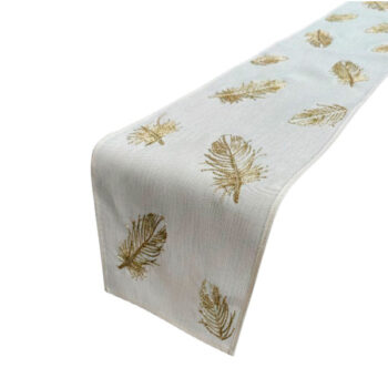CAMINO DE MESA 33X182CM IVORY HOJAS GOLD
