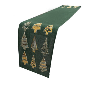CAMINO DE MESA 33X182CM GREEN CON ARBOLES GOLD