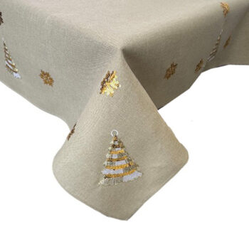 MANTEL 182X228CM BEIGE ARBOLES GOLD WHITE