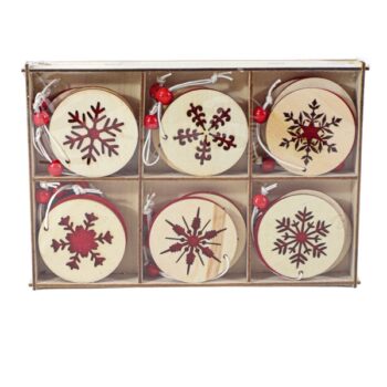 Cajita 18 Copos DE Nieve Madera Natural Red /cod. 159-m1707023