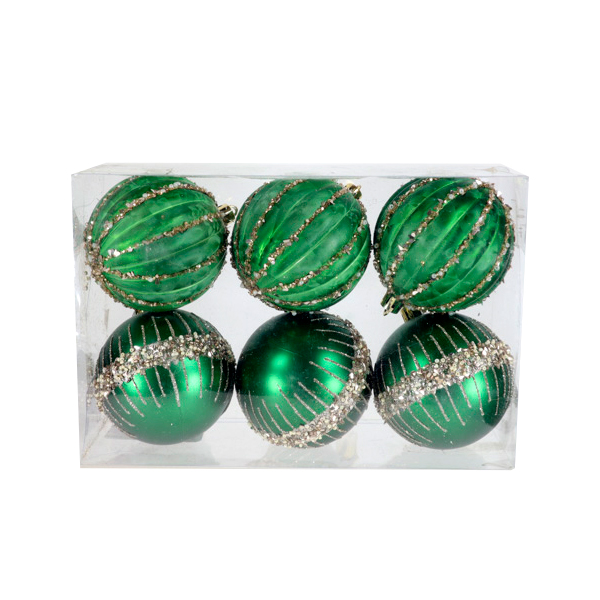 Caja 6 Bolas 8cm Con Diseño Christmas Green /cod. 168-22113-63