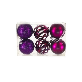 Cajita 6pcs Bolas 6cm 2 Metalicas 2 Glitter Y 2 Mate Raspberry /cod. 168-230126-55n