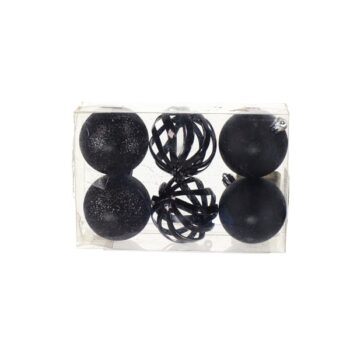 Cajita 6pcs Bolas 6cm 2 Metalicas 2 Glitter Y 2 Mate Black /cod. 168-230126-66