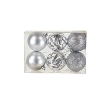 Cajita 6pcs Bolas 6cm 2 Metalicas 2 Glitter Y 2 Mate Silver /cod. 168-230126-80