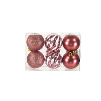 Cajita 6pcs Bolas 6cm 2 Metalicas 2 Glitter Y 2 Mate Rose Gold /cod. 168-230126-rg