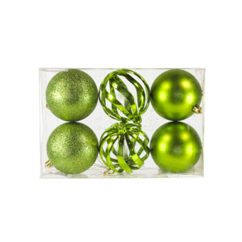 Cajita 6pcs Bolas 8cm 2 Metalicas 2 Glitter Y 2 Mate Apple Green /cod. 168-230128-13